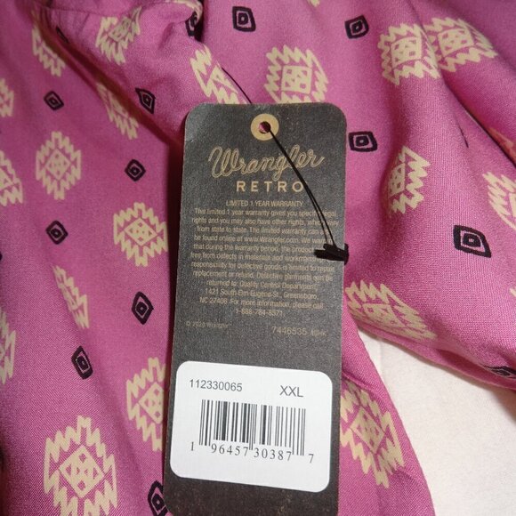 Wrangle Retro brand top size XXL, rayon, pink with cream print design, NWT, soft - Picture 8 of 16
